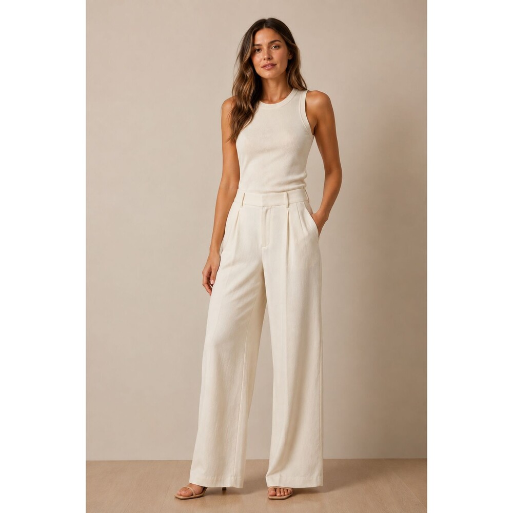 NWT Summersalt Women’s Pleated Wide Leg Pants Ivory Size 6 Coastal Work Casual